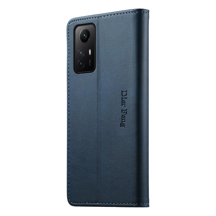 For Redmi Note 12S / Note 11S 4G Dierfeng Metal Snap Magnetic RFID Vegan Leather Phone Case