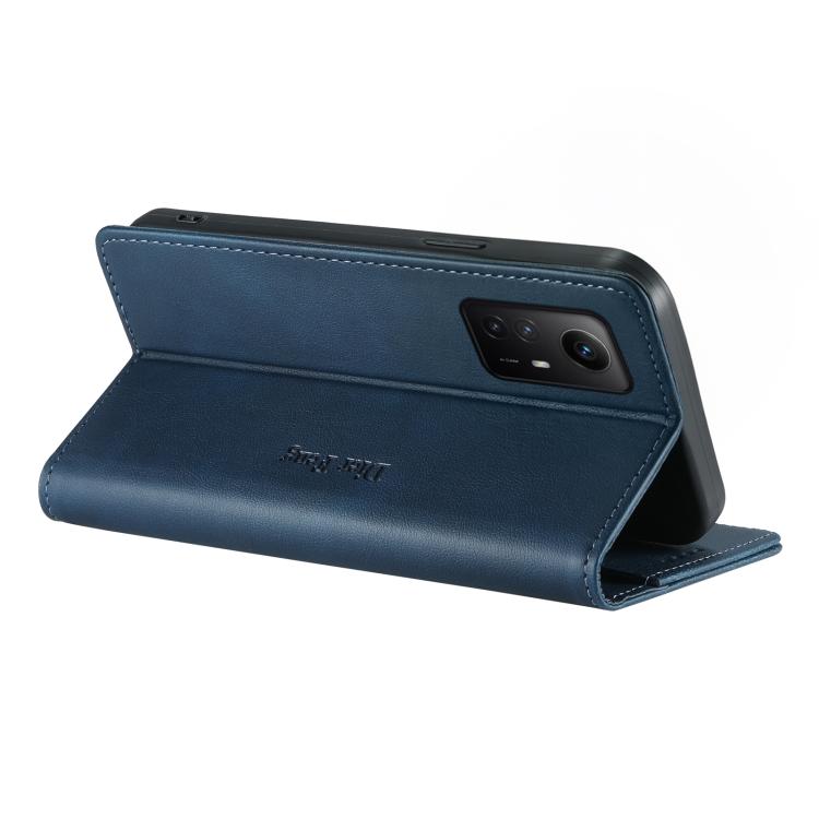 For Redmi Note 12S / Note 11S 4G Dierfeng Metal Snap Magnetic RFID Vegan Leather Phone Case