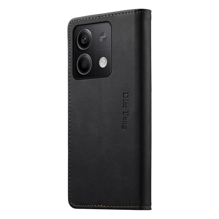 For Redmi Note 13 5G Dierfeng Metal Snap Magnetic RFID Vegan Leather Phone Case