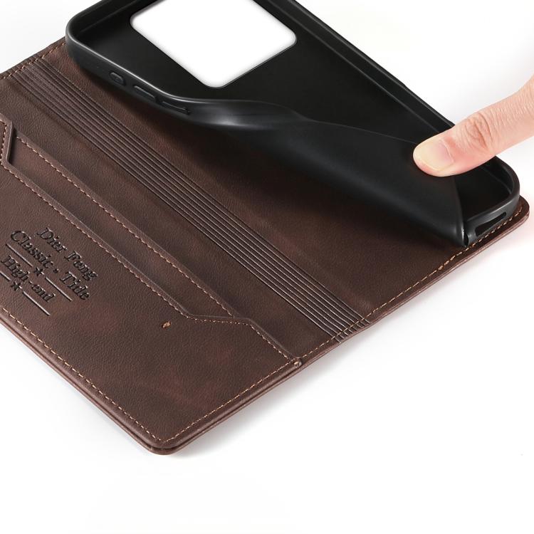 For Redmi Note 13 5G Dierfeng Metal Snap Magnetic RFID Vegan Leather Phone Case