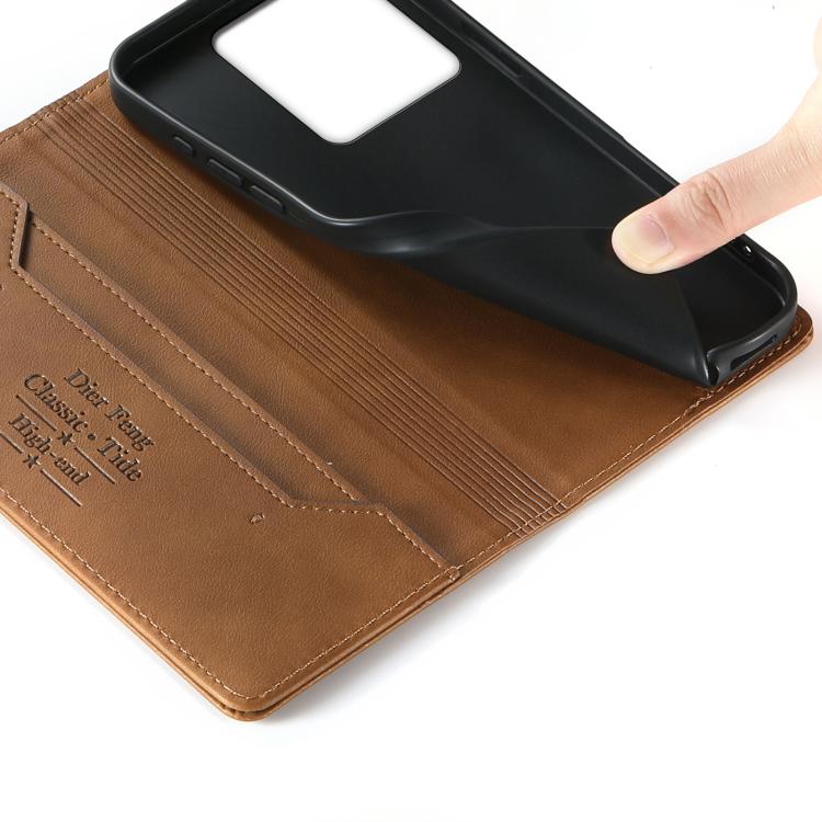 For Redmi Note 13 5G Dierfeng Metal Snap Magnetic RFID Vegan Leather Phone Case
