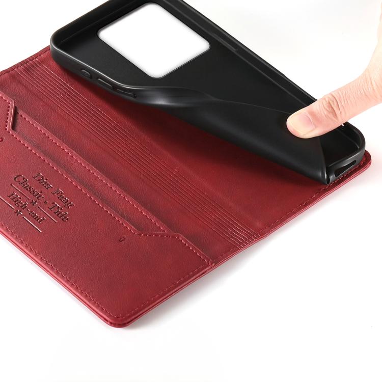 For Redmi Note 13 5G Dierfeng Metal Snap Magnetic RFID Vegan Leather Phone Case