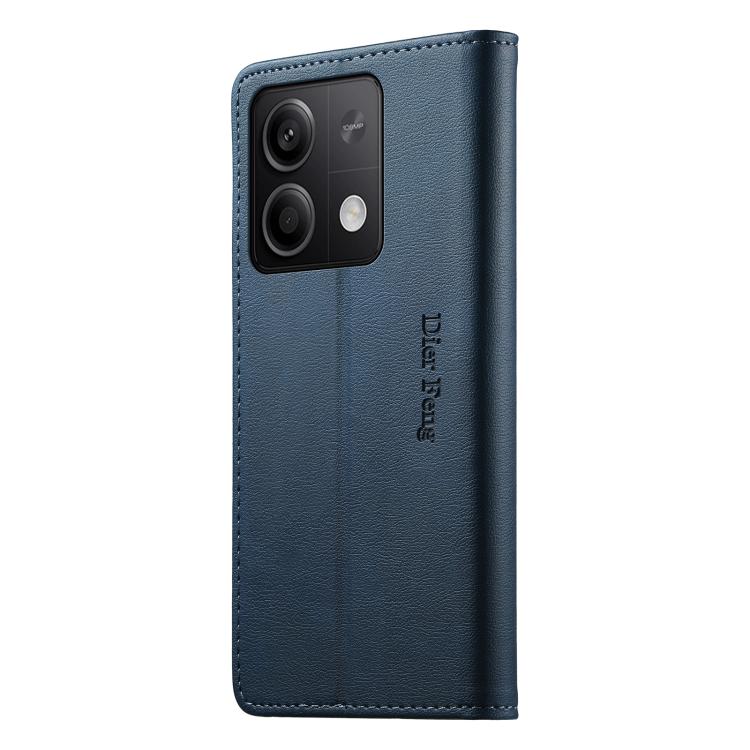 For Redmi Note 13 5G Dierfeng Metal Snap Magnetic RFID Vegan Leather Phone Case