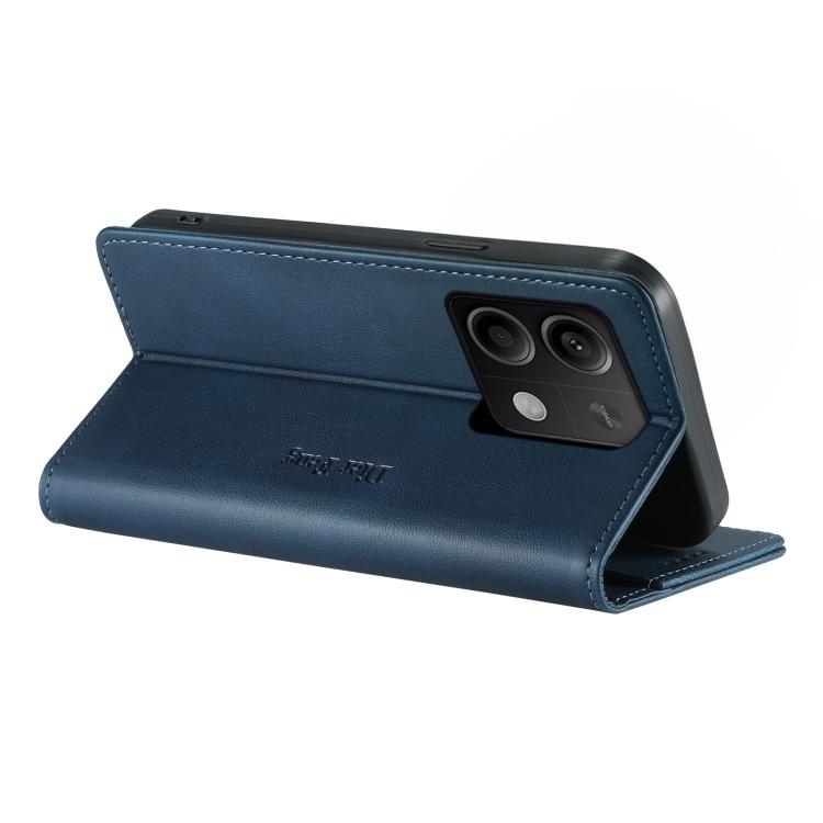 For Redmi Note 13 5G Dierfeng Metal Snap Magnetic RFID Vegan Leather Phone Case