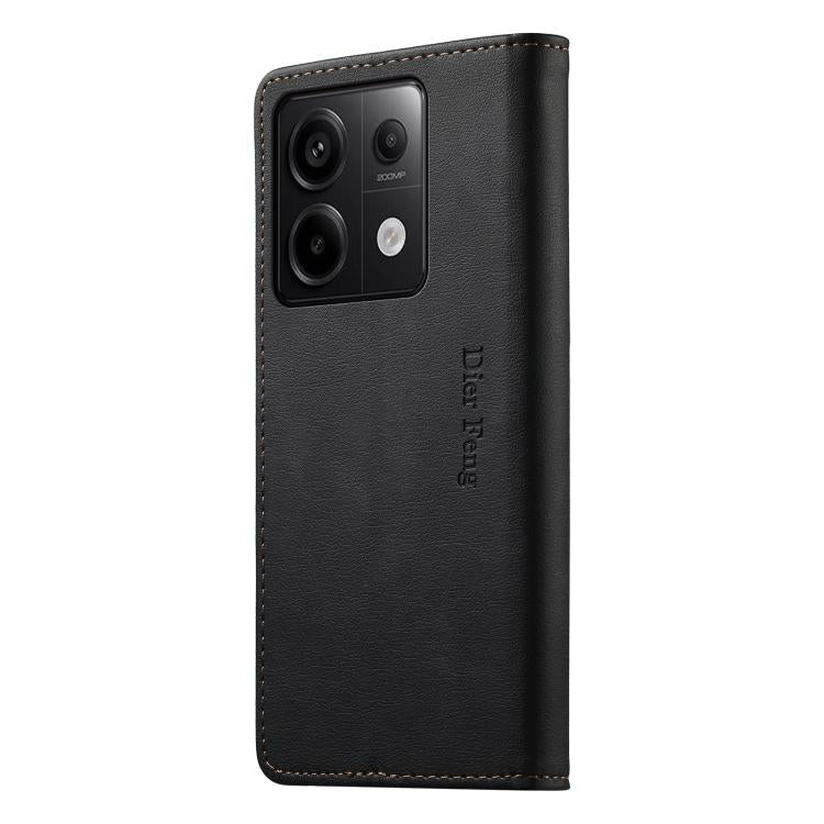 For Redmi Note 13 Pro 5G / Poco X6 Dierfeng Metal Snap Magnetic RFID Vegan Leather Phone Case