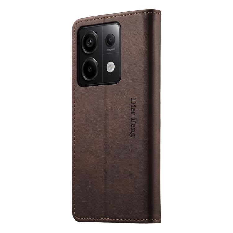 For Redmi Note 13 Pro 5G / Poco X6 Dierfeng Metal Snap Magnetic RFID Vegan Leather Phone Case