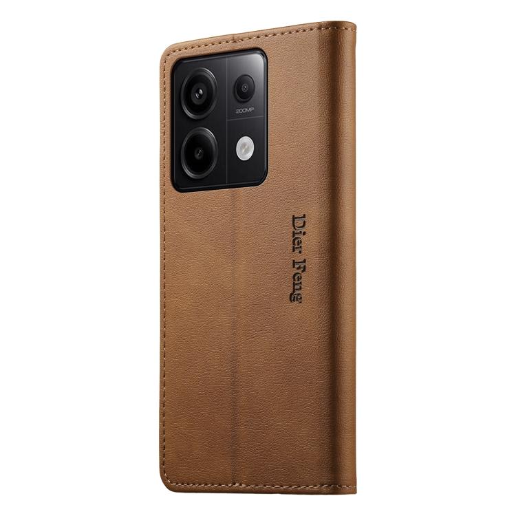 For Redmi Note 13 Pro 5G / Poco X6 Dierfeng Metal Snap Magnetic RFID Vegan Leather Phone Case