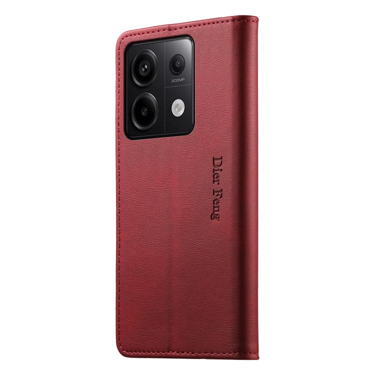 For Redmi Note 13 Pro 5G / Poco X6 Dierfeng Metal Snap Magnetic RFID Vegan Leather Phone Case