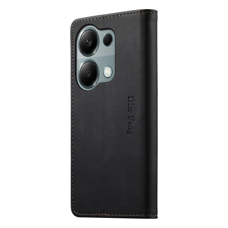 For Redmi Note 13 Pro 4G / Poco M6 Pro 4G Dierfeng Metal Snap Magnetic RFID Vegan Leather Phone Case