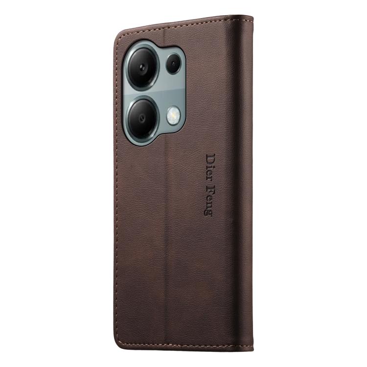For Redmi Note 13 Pro 4G / Poco M6 Pro 4G Dierfeng Metal Snap Magnetic RFID Vegan Leather Phone Case