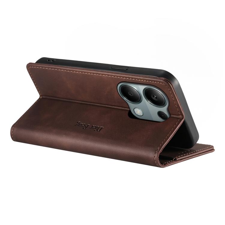 For Redmi Note 13 Pro 4G / Poco M6 Pro 4G Dierfeng Metal Snap Magnetic RFID Vegan Leather Phone Case