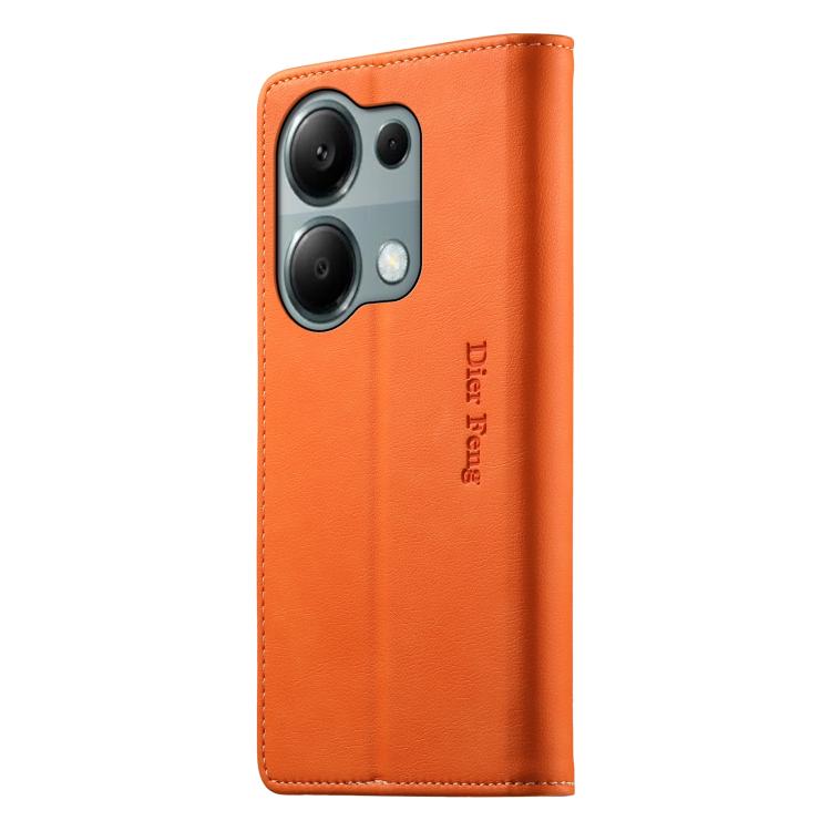 For Redmi Note 13 Pro 4G / Poco M6 Pro 4G Dierfeng Metal Snap Magnetic RFID Vegan Leather Phone Case
