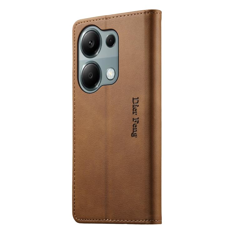 For Redmi Note 13 Pro 4G / Poco M6 Pro 4G Dierfeng Metal Snap Magnetic RFID Vegan Leather Phone Case