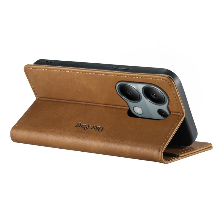 For Redmi Note 13 Pro 4G / Poco M6 Pro 4G Dierfeng Metal Snap Magnetic RFID Vegan Leather Phone Case