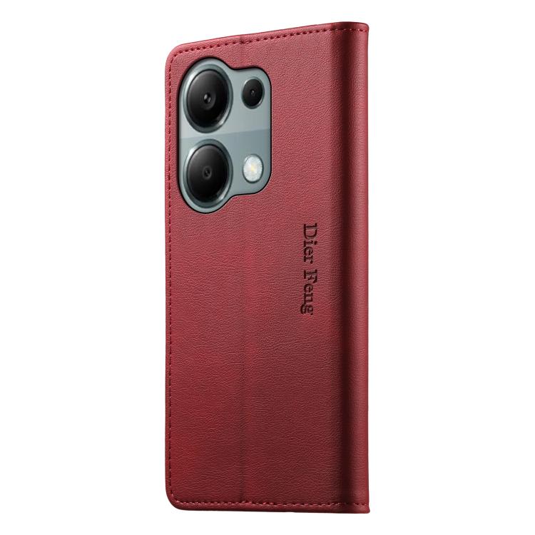 For Redmi Note 13 Pro 4G / Poco M6 Pro 4G Dierfeng Metal Snap Magnetic RFID Vegan Leather Phone Case