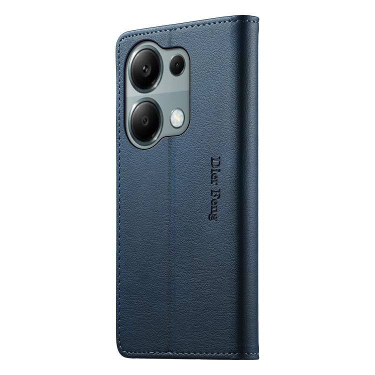 For Redmi Note 13 Pro 4G / Poco M6 Pro 4G Dierfeng Metal Snap Magnetic RFID Vegan Leather Phone Case