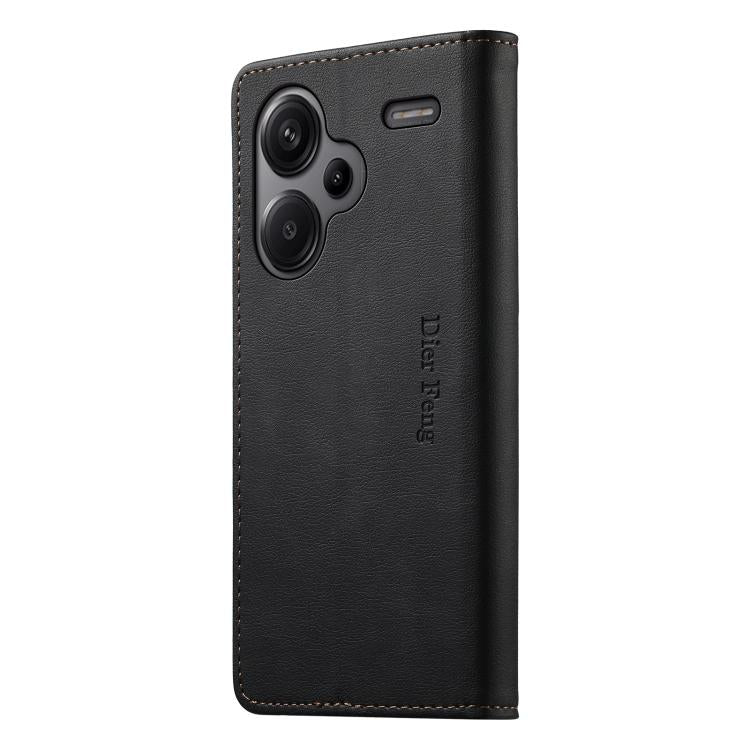 For Redmi Note 13 Pro+ Dierfeng Metal Snap Magnetic RFID Vegan Leather Phone Case