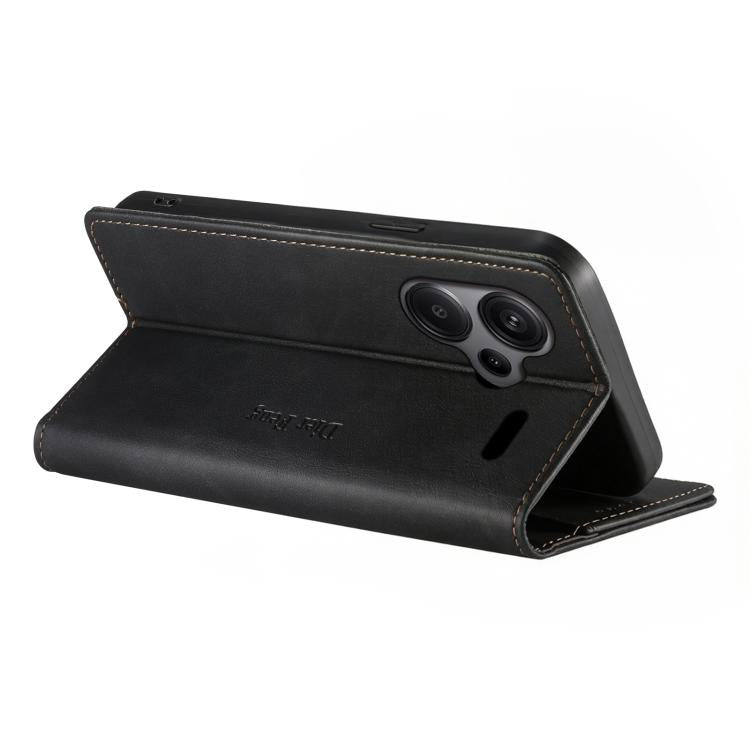 For Redmi Note 13 Pro+ Dierfeng Metal Snap Magnetic RFID Vegan Leather Phone Case