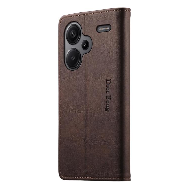 For Redmi Note 13 Pro+ Dierfeng Metal Snap Magnetic RFID Vegan Leather Phone Case
