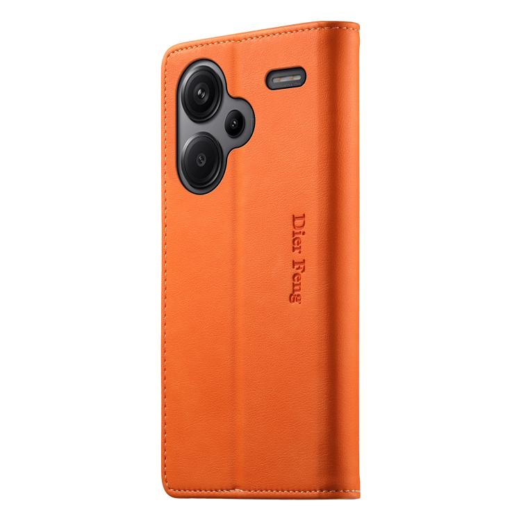 For Redmi Note 13 Pro+ Dierfeng Metal Snap Magnetic RFID Vegan Leather Phone Case
