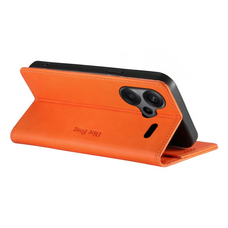 For Redmi Note 13 Pro+ Dierfeng Metal Snap Magnetic RFID Vegan Leather Phone Case