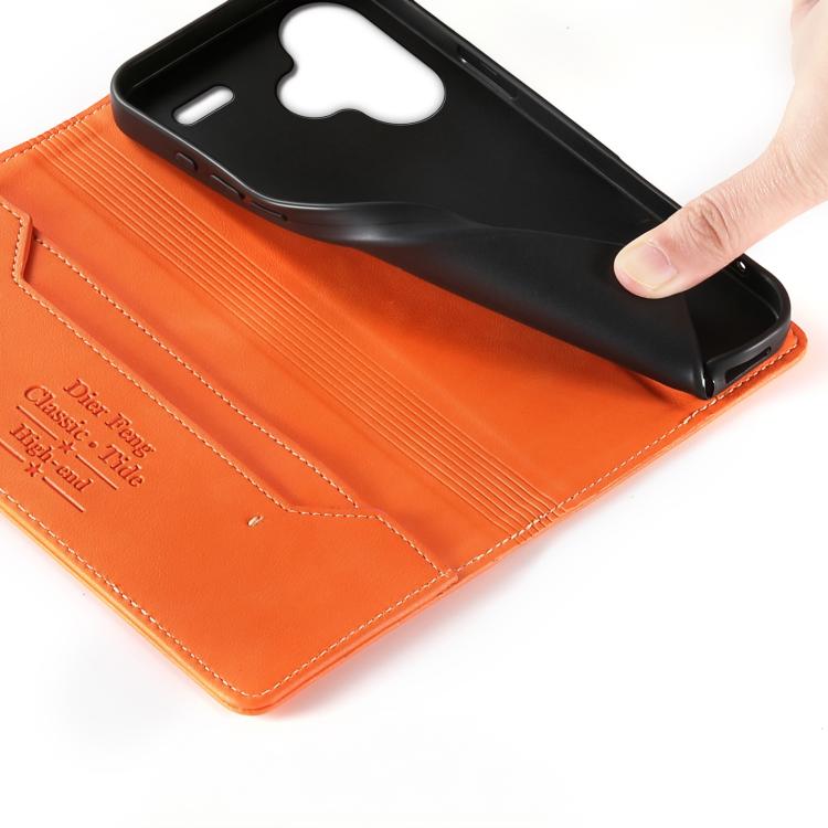 For Redmi Note 13 Pro+ Dierfeng Metal Snap Magnetic RFID Vegan Leather Phone Case