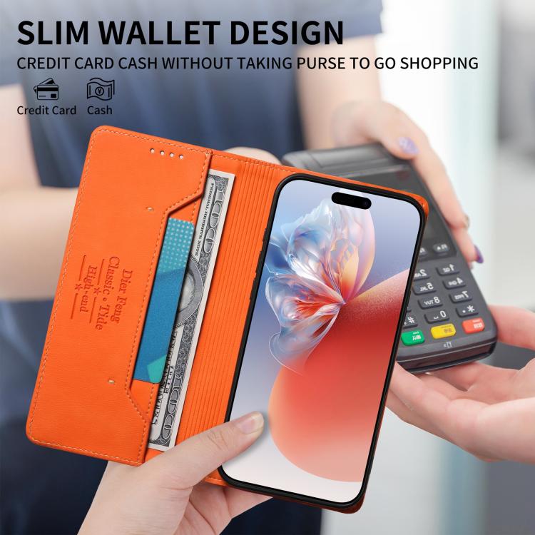 For Redmi Note 13 Pro+ Dierfeng Metal Snap Magnetic RFID Vegan Leather Phone Case