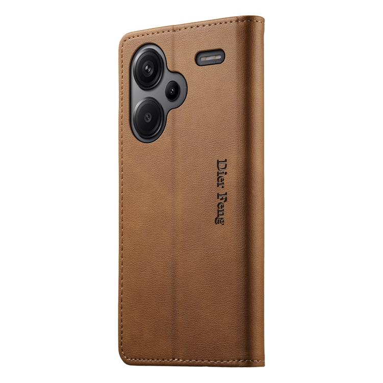 For Redmi Note 13 Pro+ Dierfeng Metal Snap Magnetic RFID Vegan Leather Phone Case