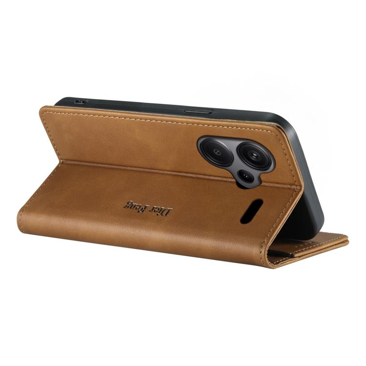 For Redmi Note 13 Pro+ Dierfeng Metal Snap Magnetic RFID Vegan Leather Phone Case