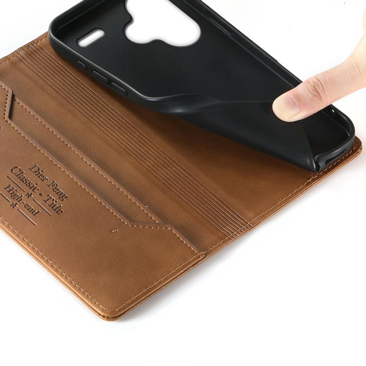 For Redmi Note 13 Pro+ Dierfeng Metal Snap Magnetic RFID Vegan Leather Phone Case