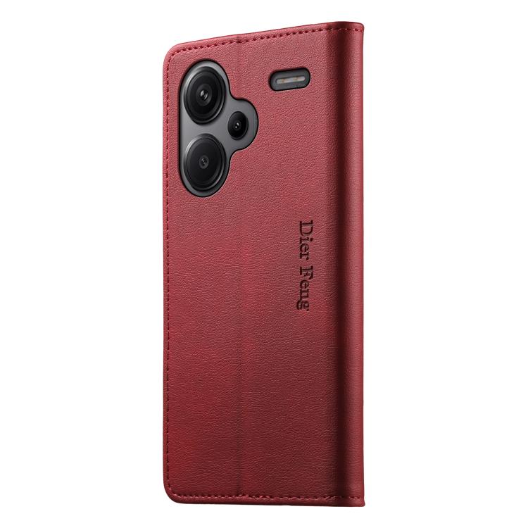 For Redmi Note 13 Pro+ Dierfeng Metal Snap Magnetic RFID Vegan Leather Phone Case