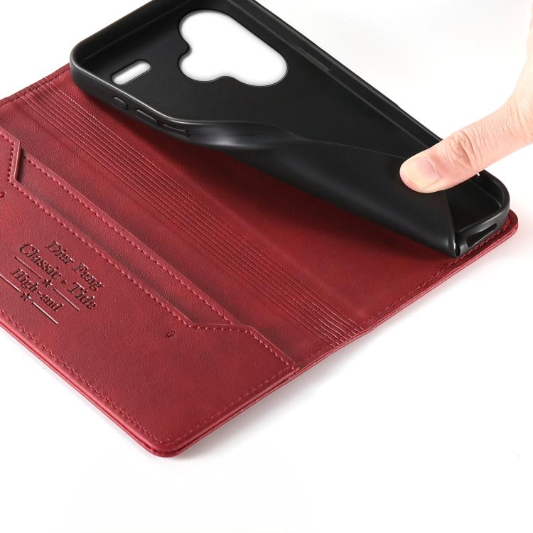 For Redmi Note 13 Pro+ Dierfeng Metal Snap Magnetic RFID Vegan Leather Phone Case
