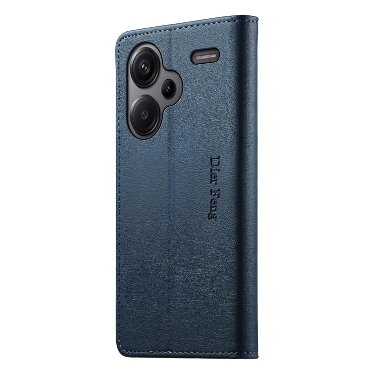 For Redmi Note 13 Pro+ Dierfeng Metal Snap Magnetic RFID Vegan Leather Phone Case