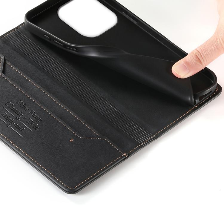 For Redmi Note 13 4G Dierfeng Metal Snap Magnetic RFID Vegan Leather Phone Case