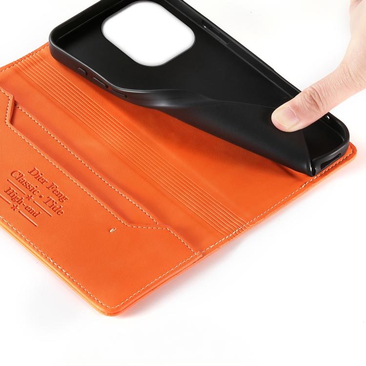 For Redmi Note 13 4G Dierfeng Metal Snap Magnetic RFID Vegan Leather Phone Case