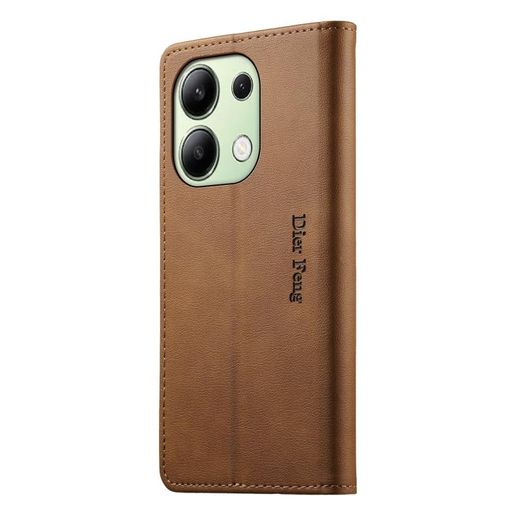 For Redmi Note 13 4G Dierfeng Metal Snap Magnetic RFID Vegan Leather Phone Case