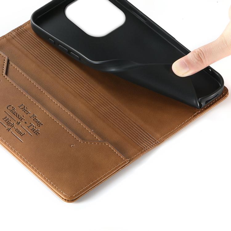 For Redmi Note 13 4G Dierfeng Metal Snap Magnetic RFID Vegan Leather Phone Case