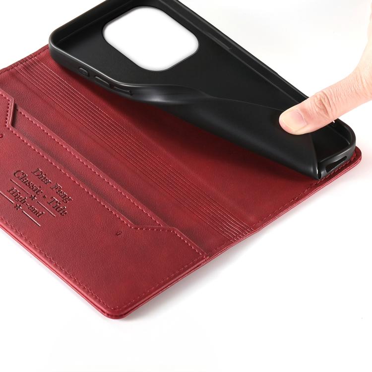 For Redmi Note 13 4G Dierfeng Metal Snap Magnetic RFID Vegan Leather Phone Case