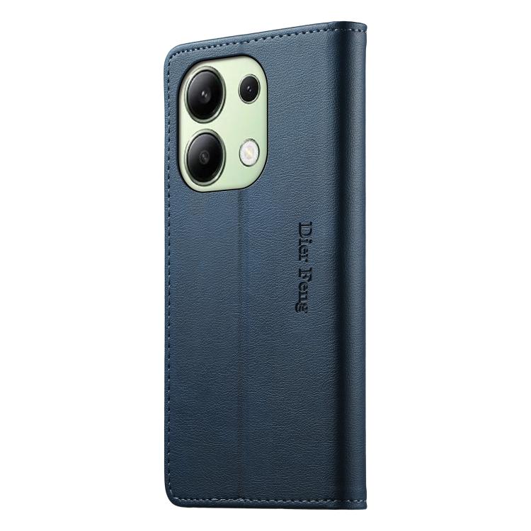 For Redmi Note 13 4G Dierfeng Metal Snap Magnetic RFID Vegan Leather Phone Case