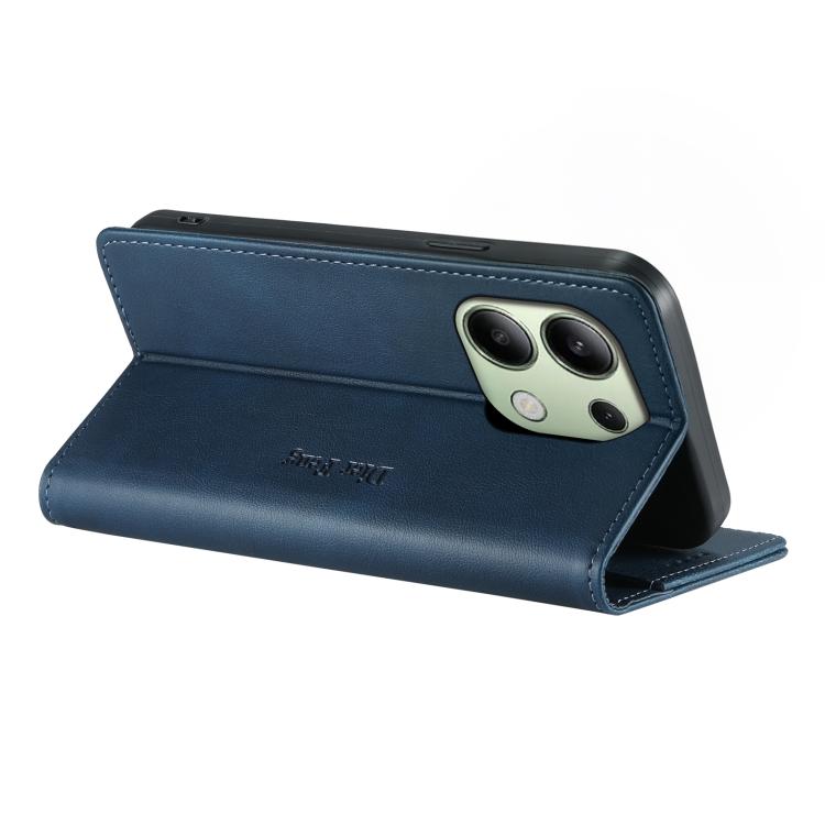 For Redmi Note 13 4G Dierfeng Metal Snap Magnetic RFID Vegan Leather Phone Case