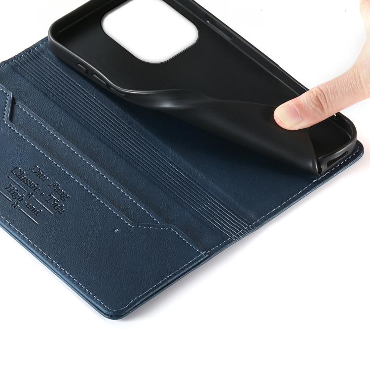 For Redmi Note 13 4G Dierfeng Metal Snap Magnetic RFID Vegan Leather Phone Case