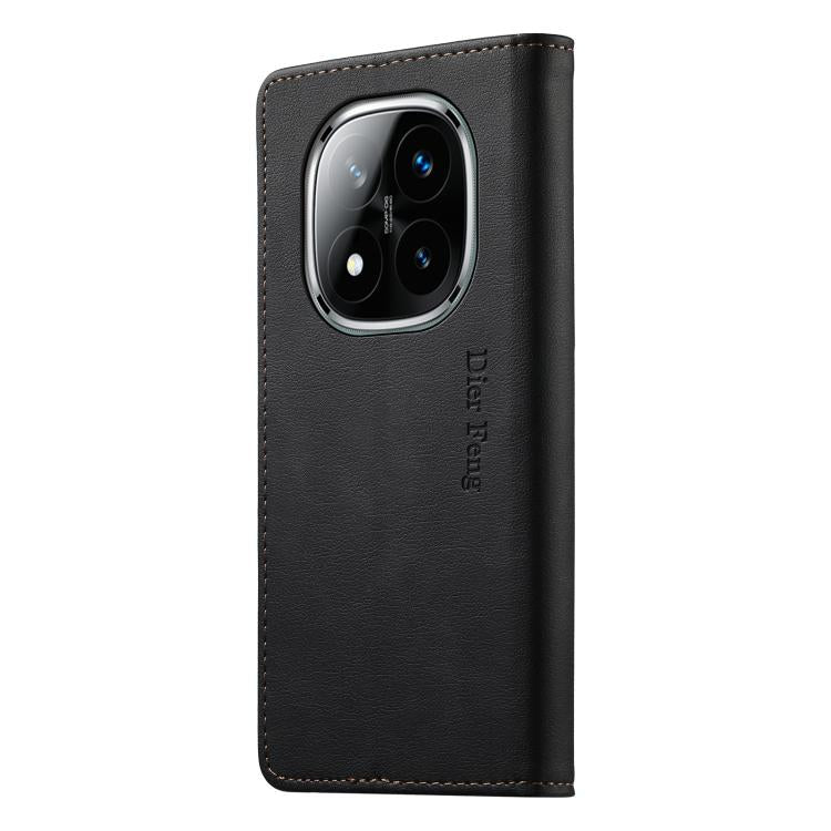 For Redmi Note 14 Pro 5G / Note 14 Pro+ 5G Dierfeng Metal Snap Magnetic RFID Vegan Leather Phone Case