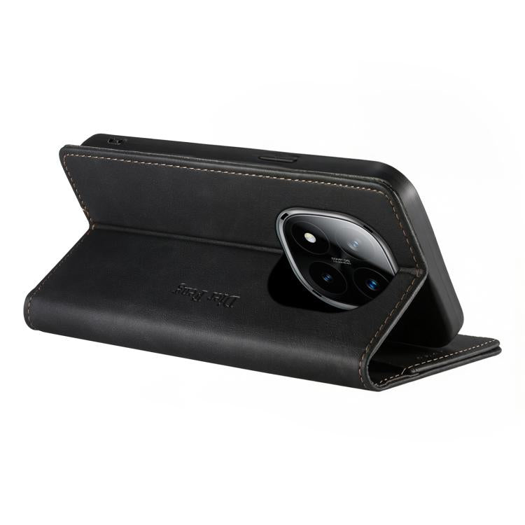 For Redmi Note 14 Pro 5G / Note 14 Pro+ 5G Dierfeng Metal Snap Magnetic RFID Vegan Leather Phone Case