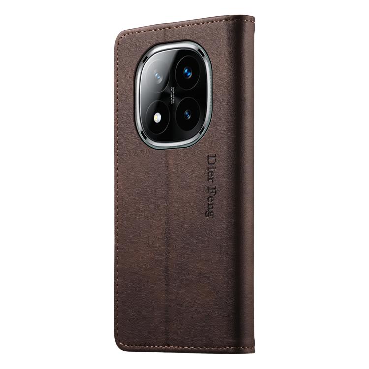 For Redmi Note 14 Pro 5G / Note 14 Pro+ 5G Dierfeng Metal Snap Magnetic RFID Vegan Leather Phone Case