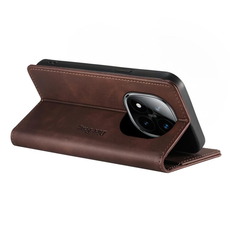For Redmi Note 14 Pro 5G / Note 14 Pro+ 5G Dierfeng Metal Snap Magnetic RFID Vegan Leather Phone Case