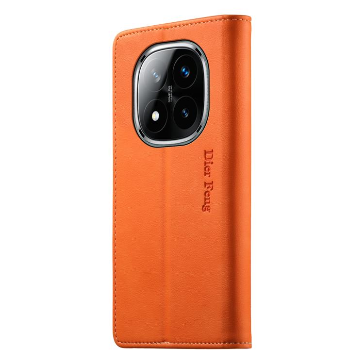For Redmi Note 14 Pro 5G / Note 14 Pro+ 5G Dierfeng Metal Snap Magnetic RFID Vegan Leather Phone Case
