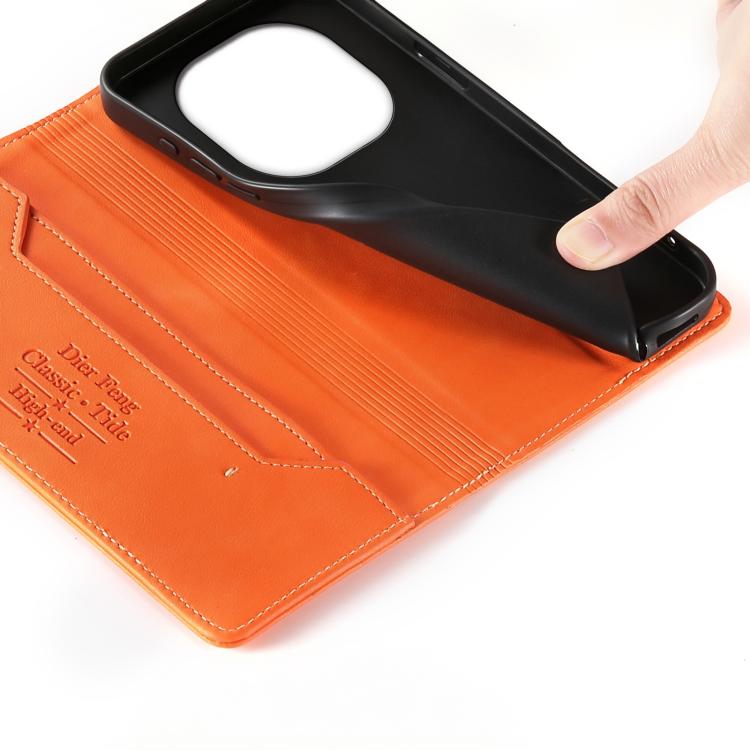 For Redmi Note 14 Pro 5G / Note 14 Pro+ 5G Dierfeng Metal Snap Magnetic RFID Vegan Leather Phone Case