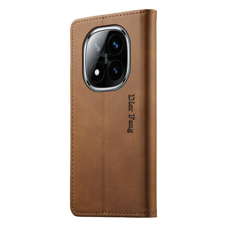 For Redmi Note 14 Pro 5G / Note 14 Pro+ 5G Dierfeng Metal Snap Magnetic RFID Vegan Leather Phone Case