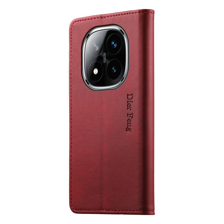 For Redmi Note 14 Pro 5G / Note 14 Pro+ 5G Dierfeng Metal Snap Magnetic RFID Vegan Leather Phone Case