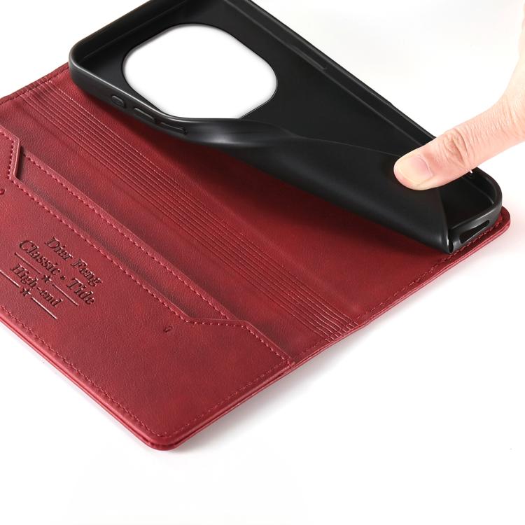 For Redmi Note 14 Pro 5G / Note 14 Pro+ 5G Dierfeng Metal Snap Magnetic RFID Vegan Leather Phone Case